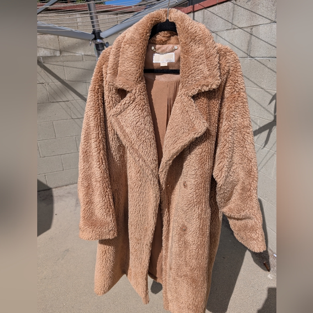 Michael Kors Women's Faux-Fur Tan Teddy Coat Plus Size 2X - Picture 3 of 9